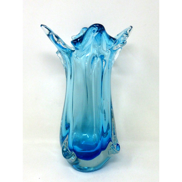 Mid-Century Aqua Blue to Clear Art Glass Vase