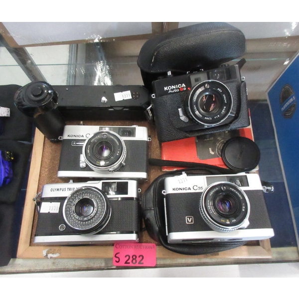 4 Vintage SLR Film Cameras & 1 Nikon Motor Drive