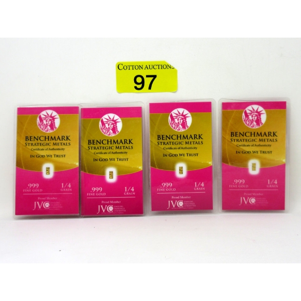 4 x 1/4 Grain .999 Fine Gold Certified Bars 