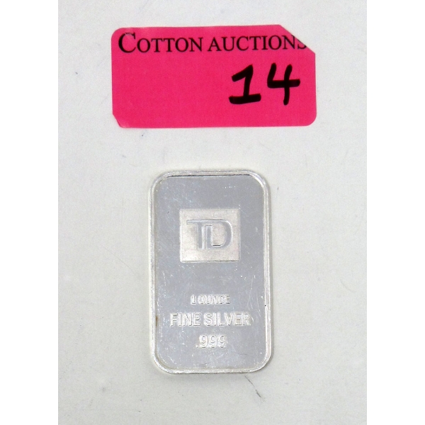 1 Oz .999 Silver TD Bank Investor Bar