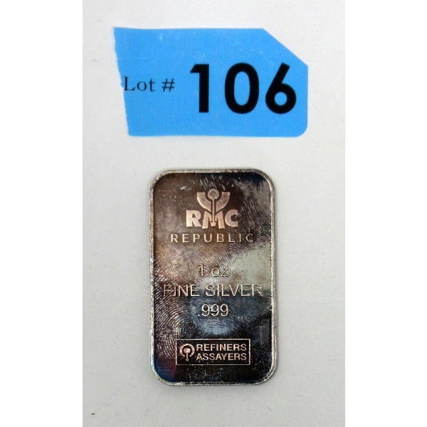 1 Oz .999 Silver RMC Republic Bar 
