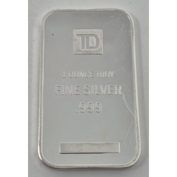 1 Oz .999 Silver TD Bank Investor Bar