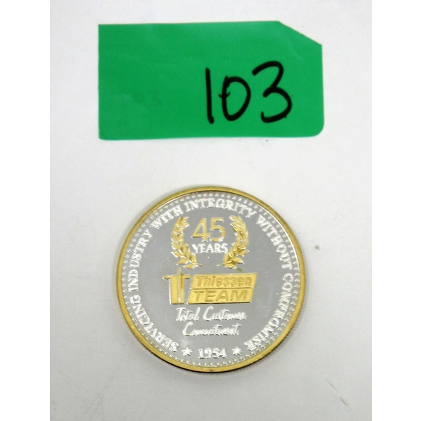 Vintage 1 Oz .999 Silver 1954 Thiessen Team Round 