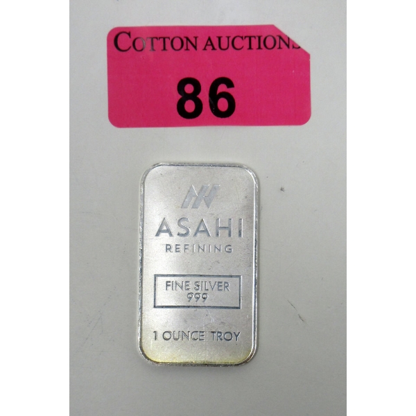 1 Oz .999 Silver Asahi Mint Refining Bar 