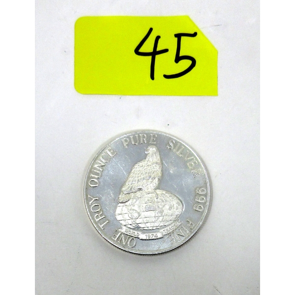 Vintage .999 Silver 1974 Eagle Silver Trade Unit Round 