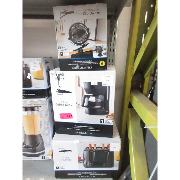 Mainstays Toaster, Coffee Maker & Clip-On Fan
