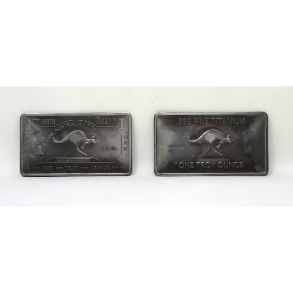 2 x 1 Oz .999 Fine Titanium Kangaroo Motif Bars 