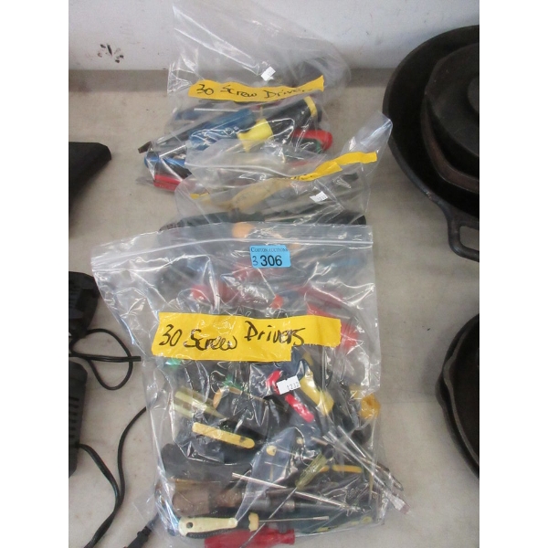 3 Bags of 30 Assorted Preowned Screwdrivers