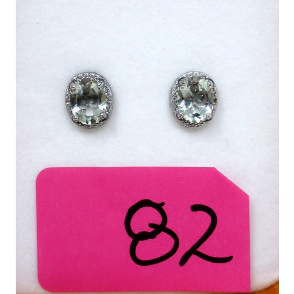 New 3.5 CT Green Amethyst & Diamond Sterling Silver Earrings 