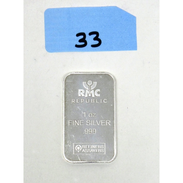 1 Oz .999 Silver RMC Republic Bar 