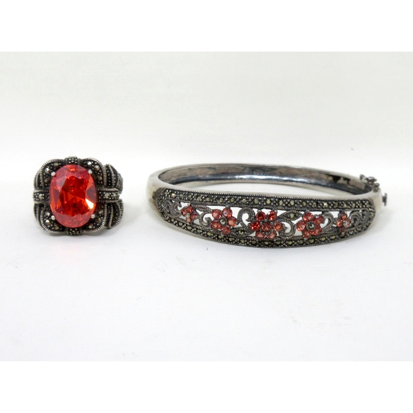 .925 Silver Orange CZ Bracelet & Dinner Ring