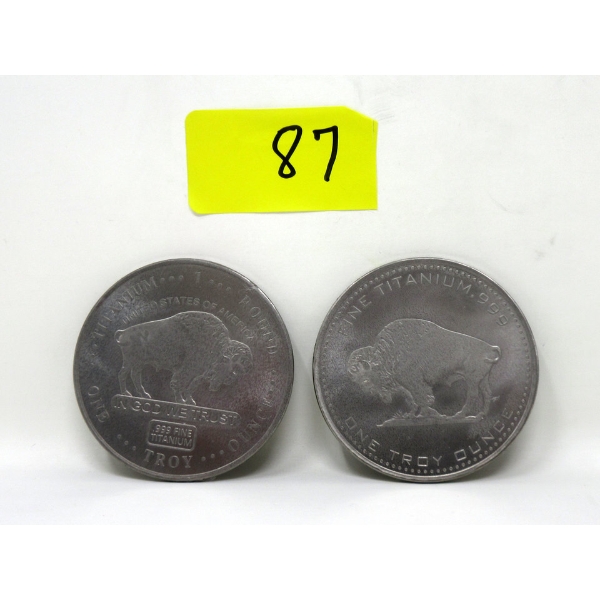 2 x 1 Oz .999 Fine Titanium Buffalo USA Rounds 