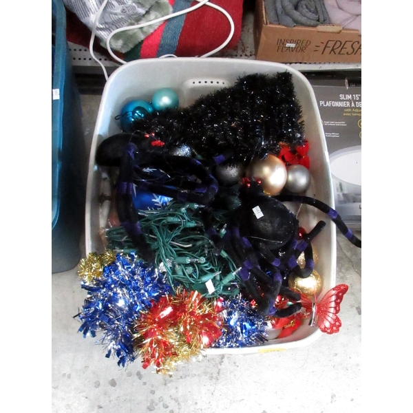 Tote of Assorted Christmas & Halloween Decor