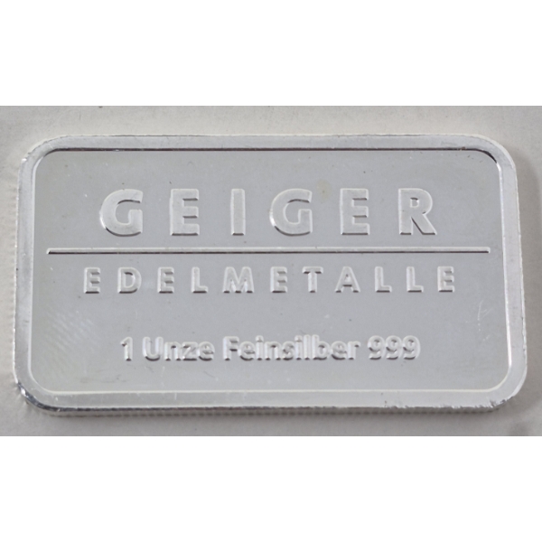 1 Oz .999 Silver Geiger Edelmetalle Bar 
