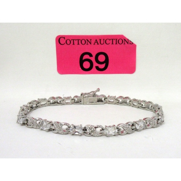 6.84 CTW White Topaz & Diamond Tennis Bracelet 