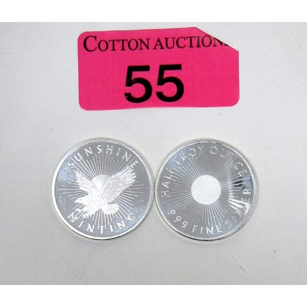 2 x 1/2 Oz .999 Silver Sunshine Minting Rounds 