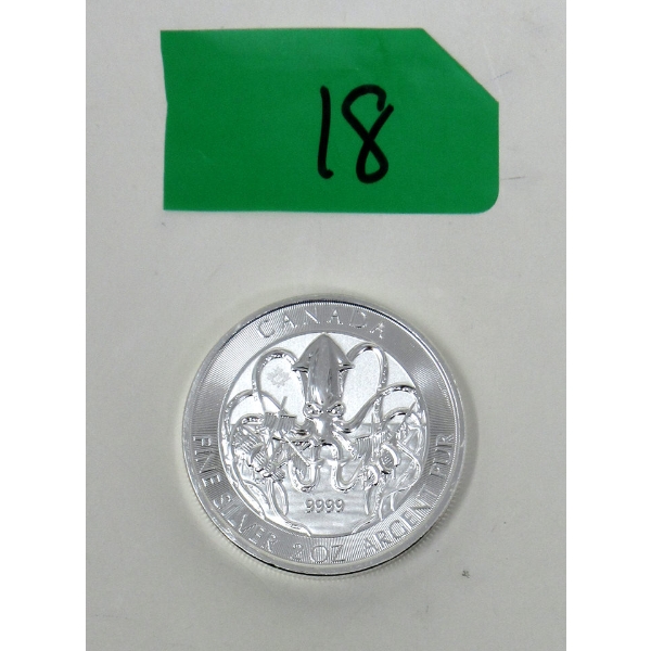 2 Oz .9999 Silver 2020 Kraken Canada Coin 