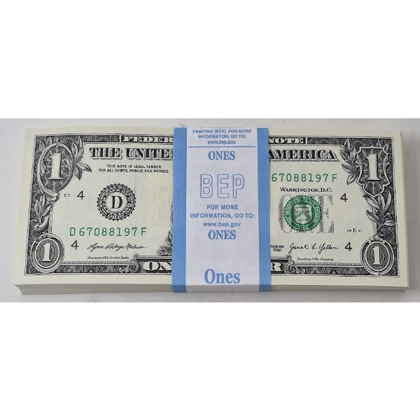 100 x $1 USD Uncirculated Federal Reserve Bundle