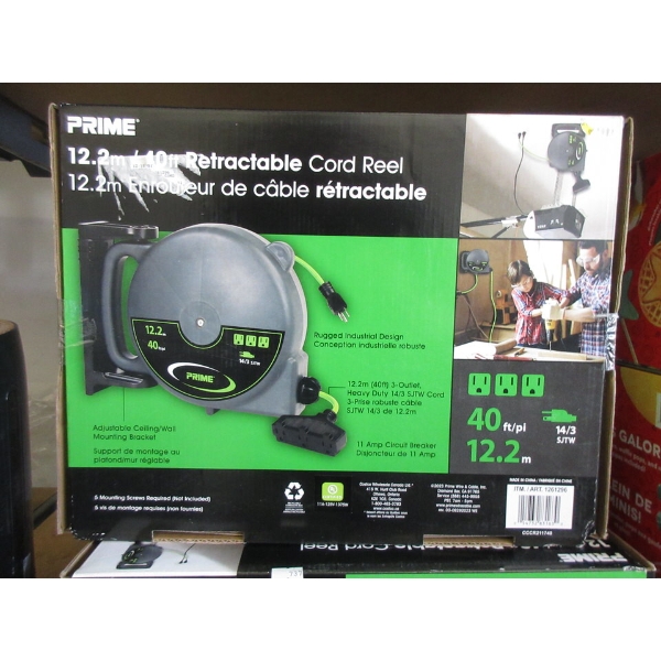 Prime 40'/12.2 m Retractable Cord Reel