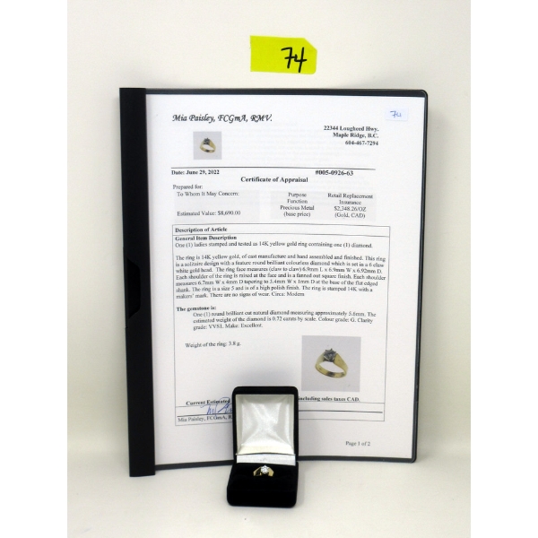 14KT Yellow Gold Solitaire Diamond Ring