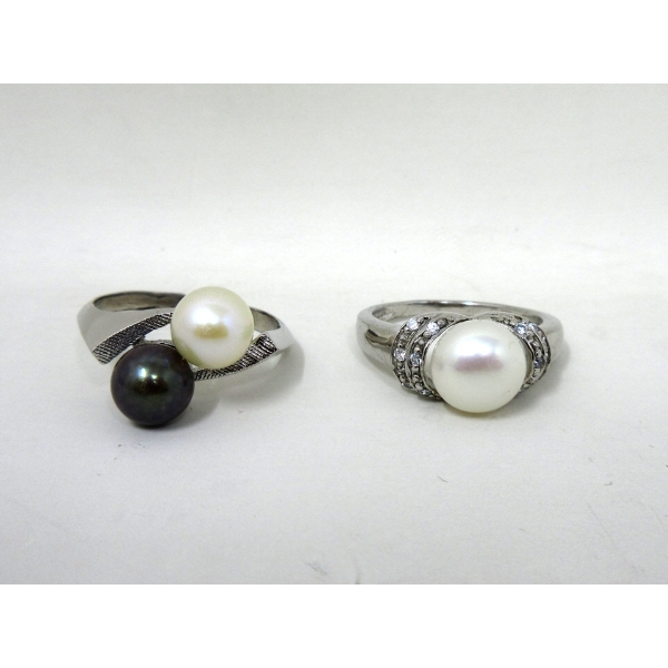 2 Sterling Silver and Pearl Rings - Preowned 