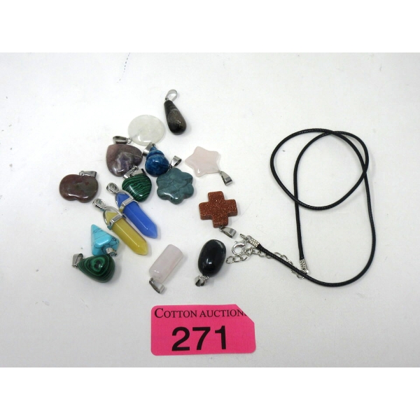 15 New Polished Gemstone Pendants & 1 Neck Cord