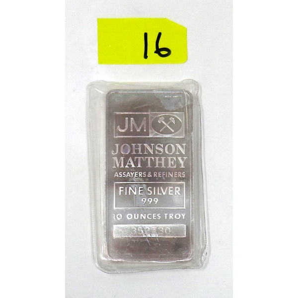 10 Oz .999 Silver Johnson Matthey Bar 