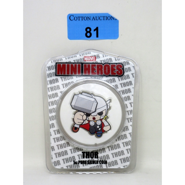 1 Oz .999 Silver 2021 Marvel Mini Heroes: Thor Coin 