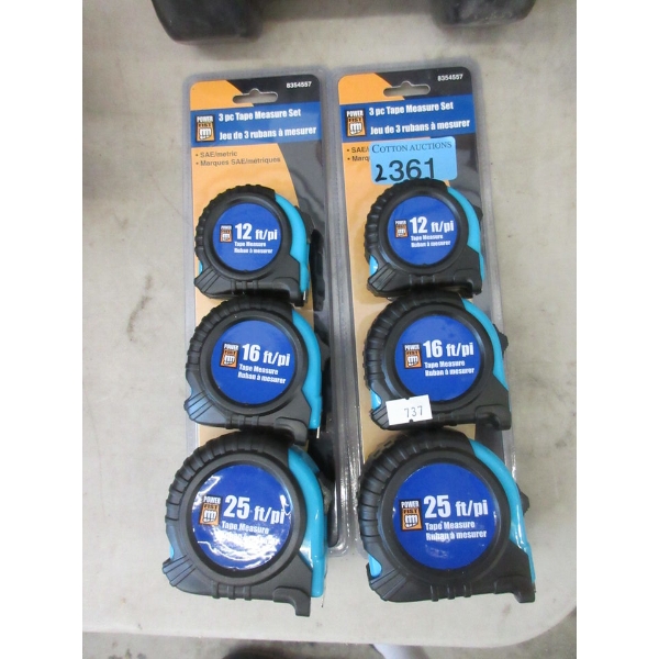 2 New Sets of 3 Power Fist Tape Measures