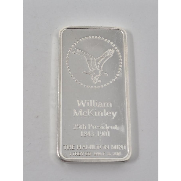 1 Oz .999 Silver William McKinley Bar