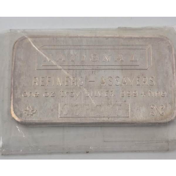 1 Oz .999+ Silver National Refiners Bar 