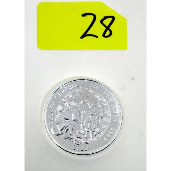 2 Oz .9999 Silver 2023 Bull of Clarence Coin 