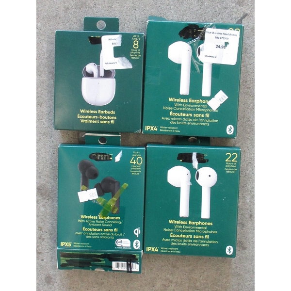 3 Wireless Earphones & 1 Earbuds by Onn