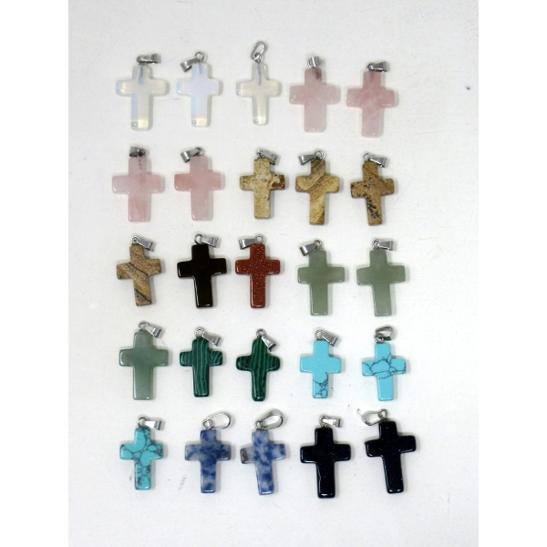 25 New Polished Gemstone Cross Pendants