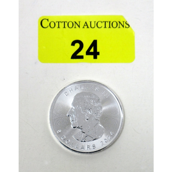 1 Oz .9999 Silver 2024 Maple Leaf Coin 