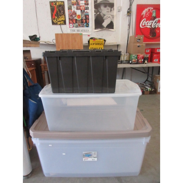 3 Large Totes with Lids - Preowned - As Is