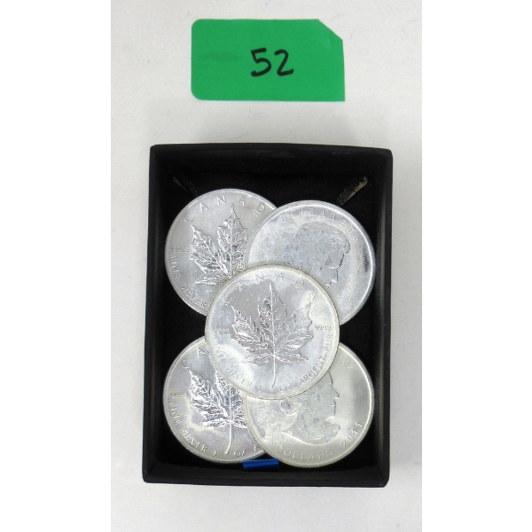 5 x 1 Oz .9999 Silver 2011 Canada Maple Leaf Coin
