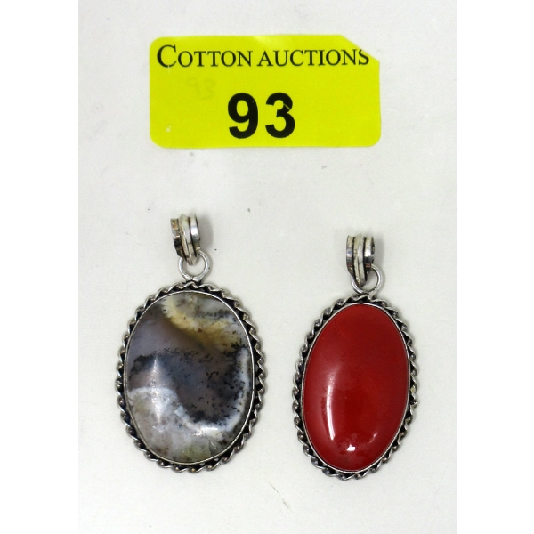 2 Large .925 Silver Gemstone Pendants