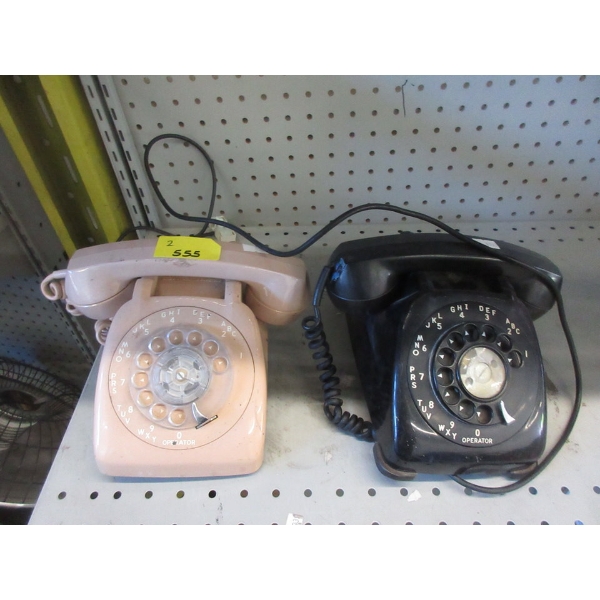 1 Coloured and 1 Black Vintage Rotary Dial Telephone