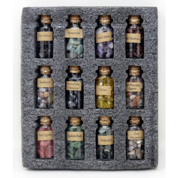 12 Bottles of Gemstones, Crystals & Healing Stones