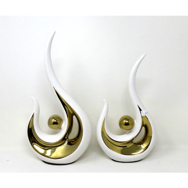 2 Vintage Cream and Gold Ceramic Statues