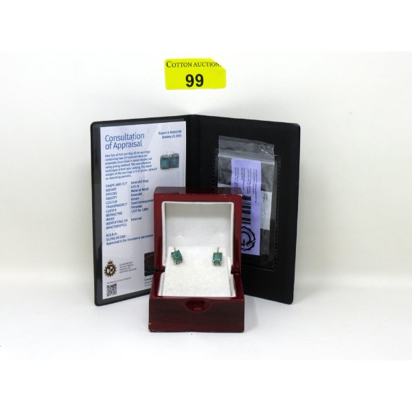 New Pair of 4.11 Carat Emerald Earrings  