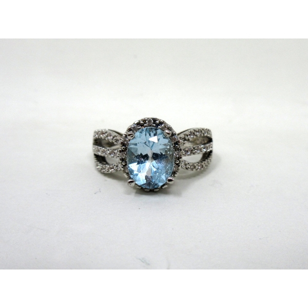 Blue Topaz & Diamond Sterling Silver Ring