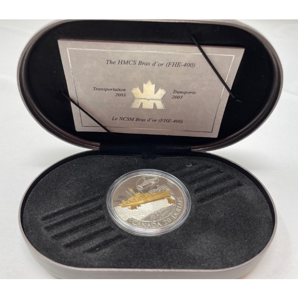 2003 .925 Sterling Silver 1 Oz HMCS Bras D'or Coin 