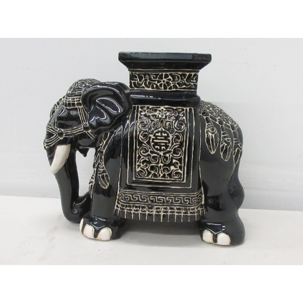 Black Ceramic Elephant Plant Stand / Stool 