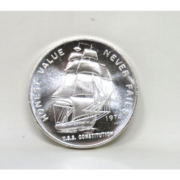 1 Oz .999 Silver 1974 USS Constitution Round 