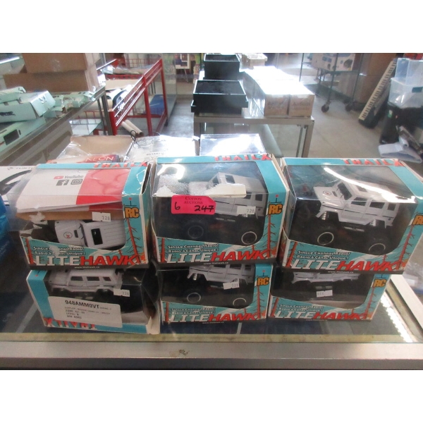 6 Litehawk Single Channel RC Vehicles. 