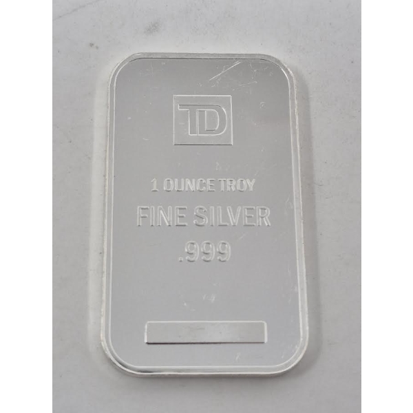 1 Oz .999 Silver TD Bank Investor Bar 