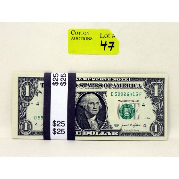 25 x $1 USD Uncirculated Sequential Numbered Bundle 