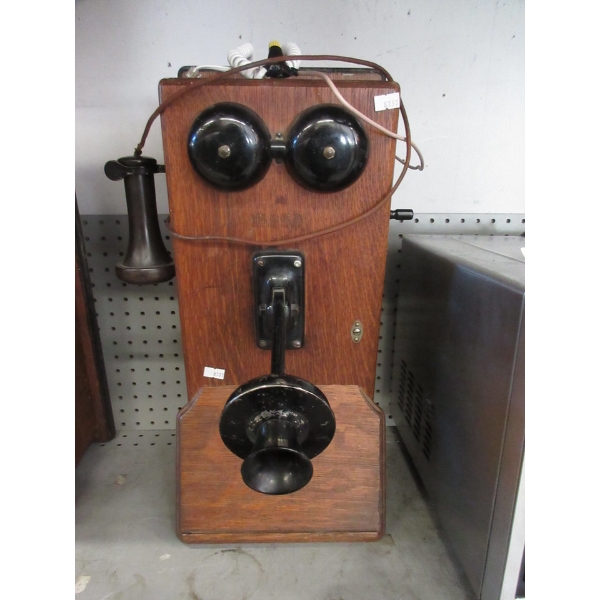Antique Crank Wood Wall Phone 